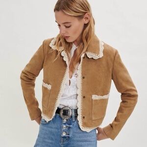 Maje Bicoti Crochet Trim Suede Jacket FR36